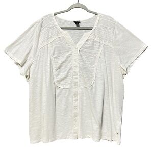 Erika Womens Off White Lace Embroidered Top Size 2X Short Sleeve Cotton